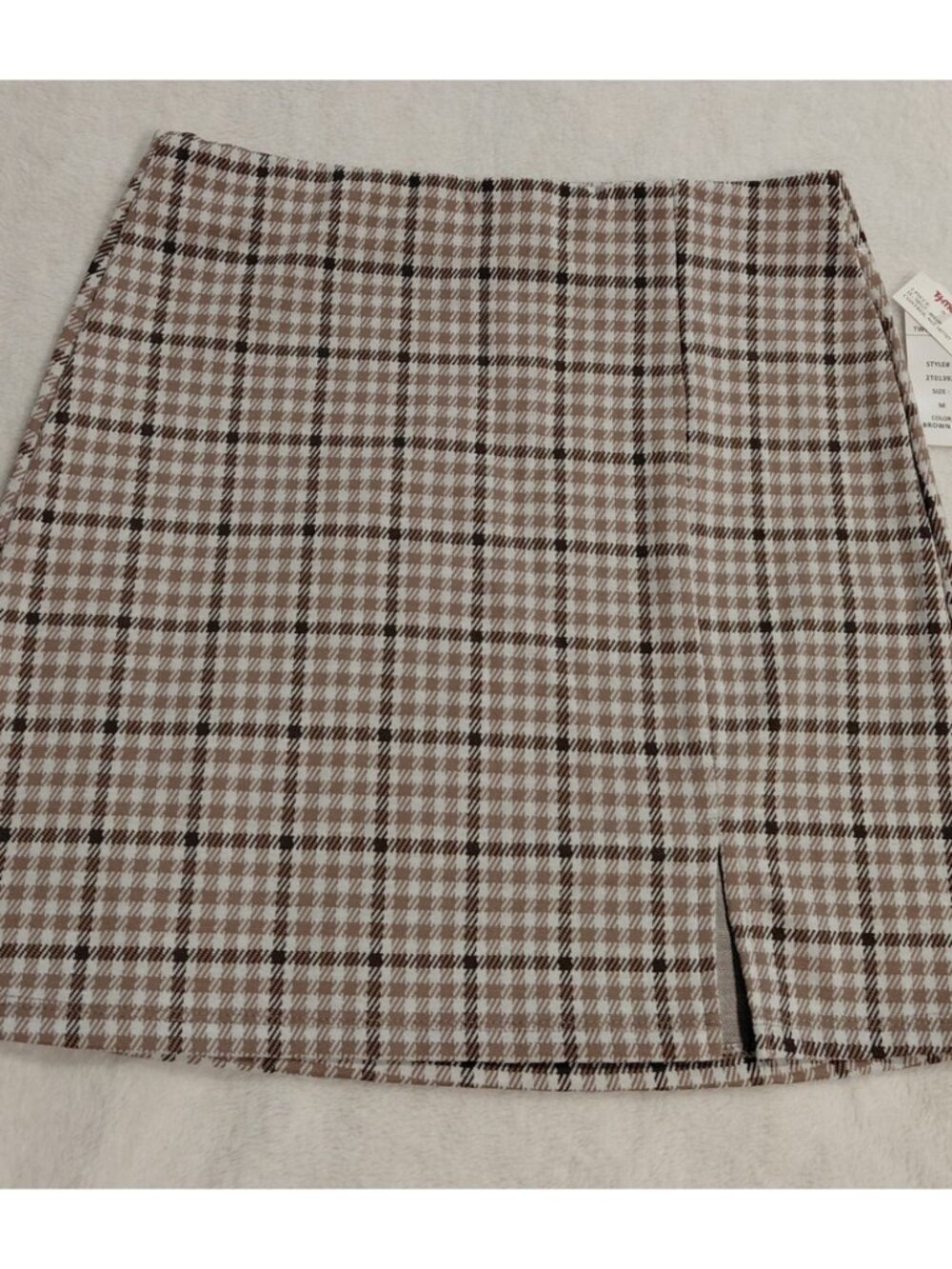 Pink Rose Brown Plaid Mini Skirt Medium NWT Stretch Elastic Waist